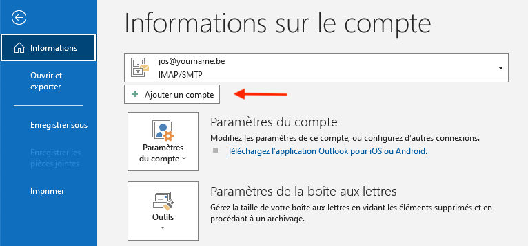 Imap in outlook 2FR